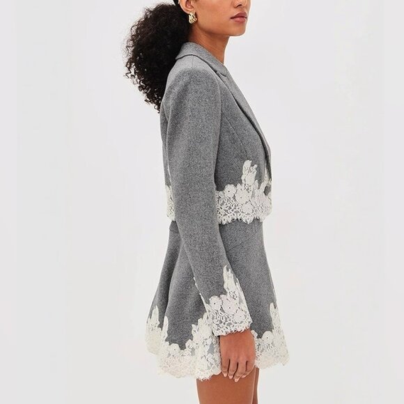 LoveShackFancy   Icarus Cropped Lace-Trimmed Blazer - Picture 2 of 9